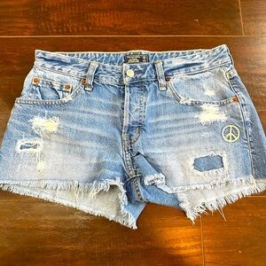 Abercrombie & Fitch Blue Jean Shorts with Distressed Frayed Hem. Super cute.